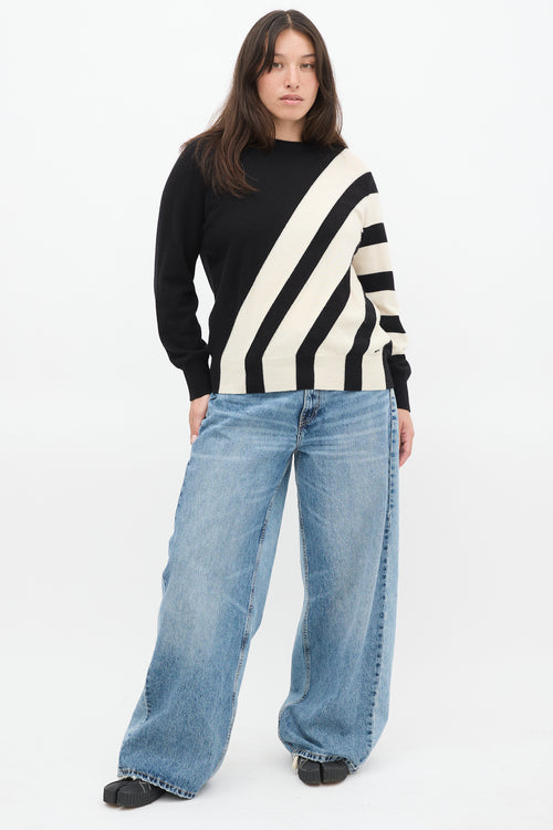 Akris Black & White Cashmere Striped Panel Sweater