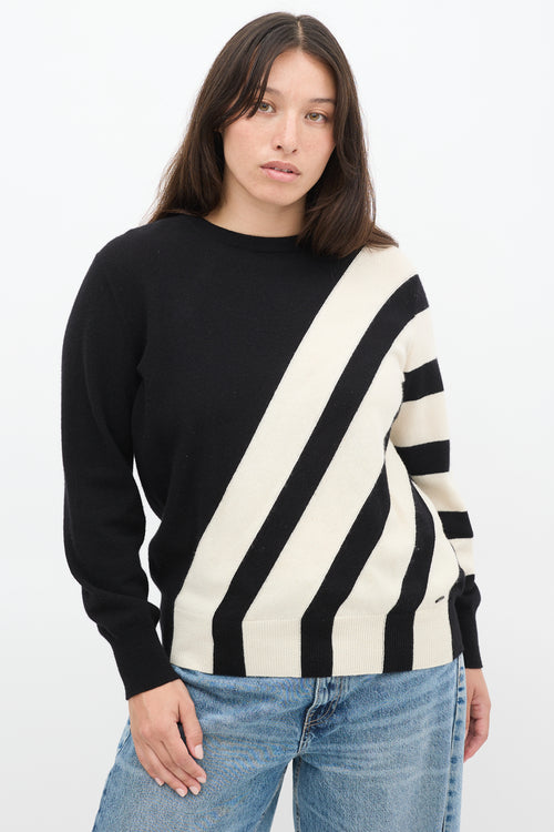 Akris Black & White Cashmere Striped Panel Sweater