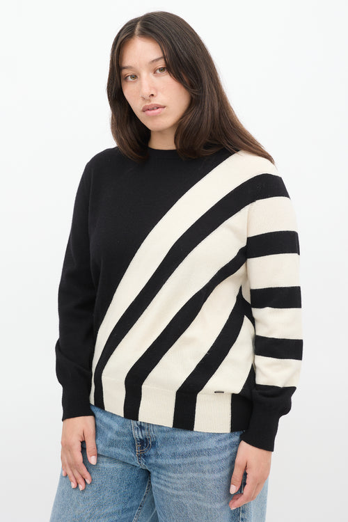 Akris Black & White Cashmere Striped Panel Sweater