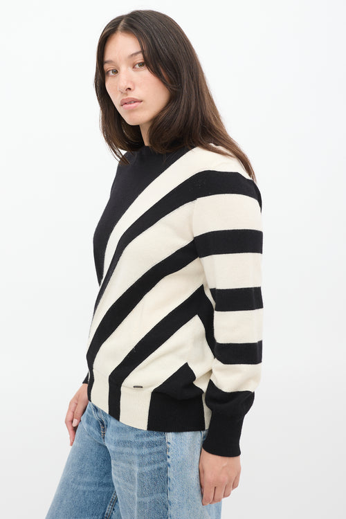 Akris Black & White Cashmere Striped Panel Sweater