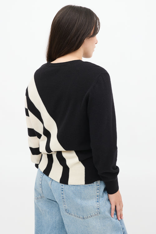 Akris Black & White Cashmere Striped Panel Sweater