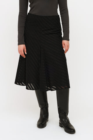 Akris Black Diagonal Stripe Skirt