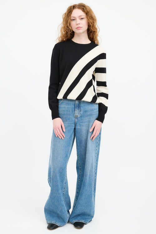 Akris Black & White Cashmere Striped Sweater