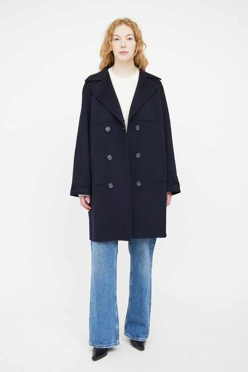 Akris Navy Cashmere Double Breasted Coat