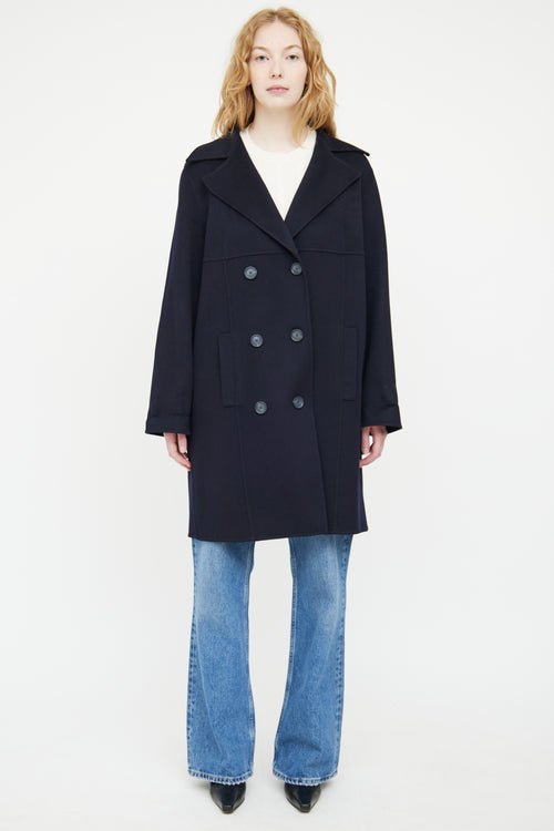 Akris Navy Cashmere Double Breasted Coat