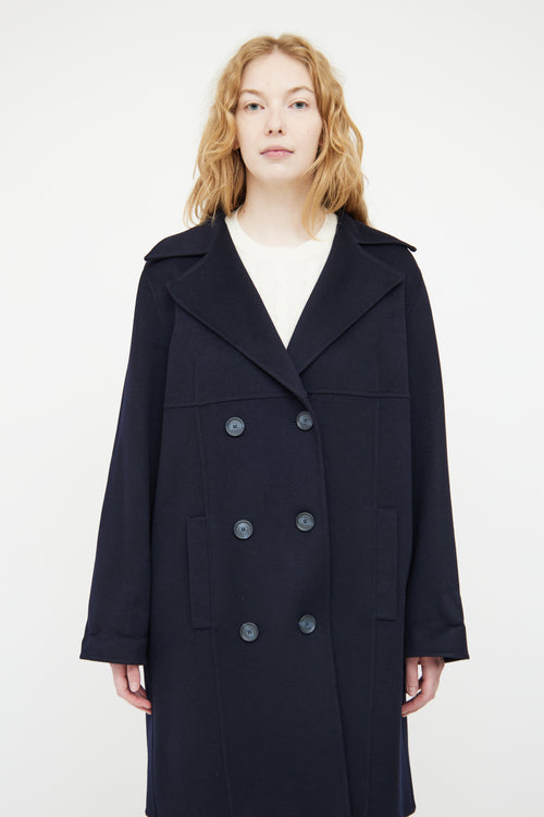 Akris Navy Cashmere Double Breasted Coat