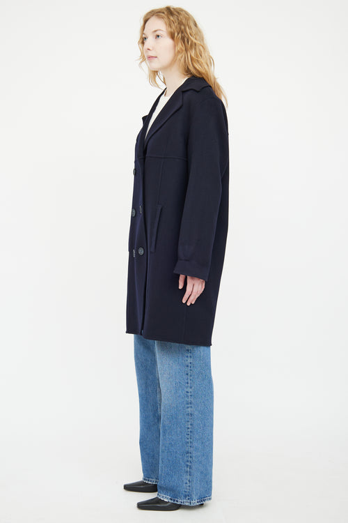 Akris Navy Cashmere Double Breasted Coat