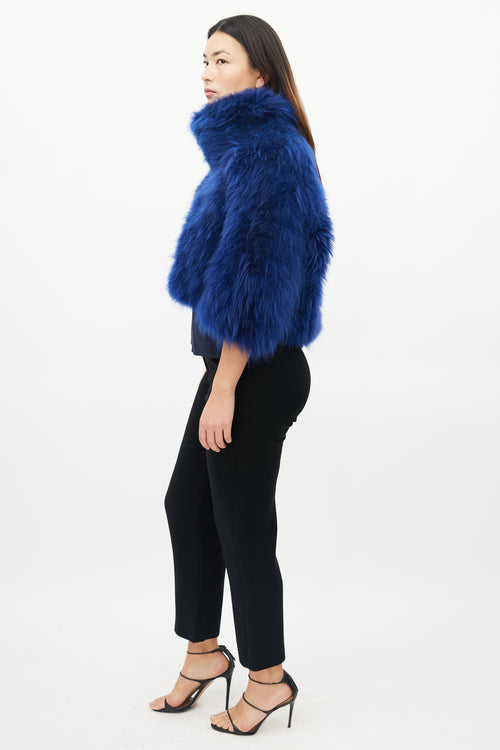 Akris Blue Fur High Neck Cropped Jacket