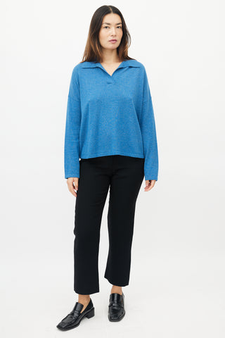 Akris Blue Wool & Cashmere Polo Sweater