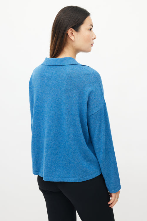 Akris Blue Wool & Cashmere Polo Sweater
