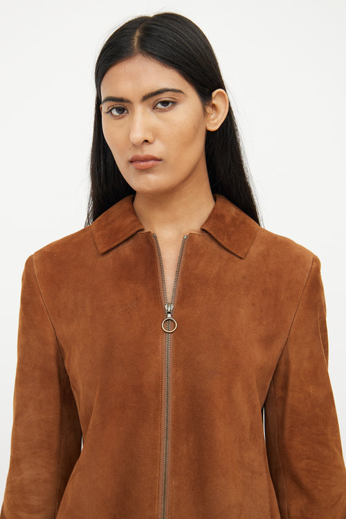 Akris Brown Suede Fringe Zip Jacket