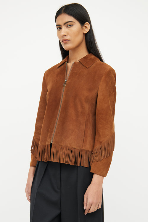 Akris Brown Suede Fringe Zip Jacket