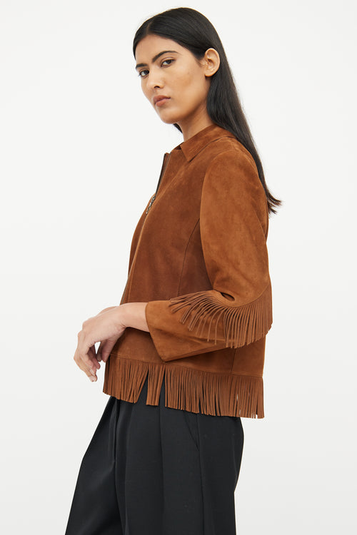 Akris Brown Suede Fringe Zip Jacket