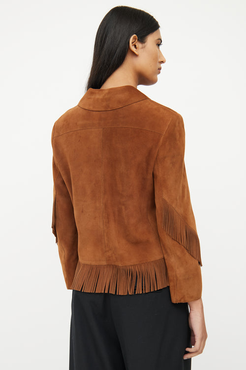 Akris Brown Suede Fringe Zip Jacket