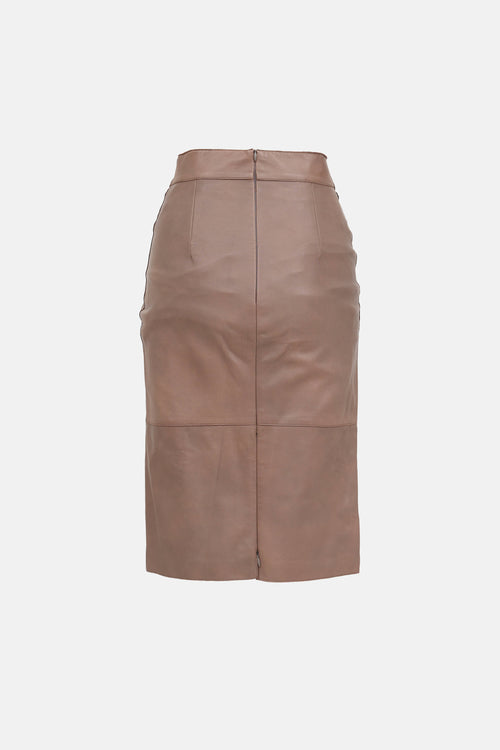 Akris Leather Belted Pencil Skirt