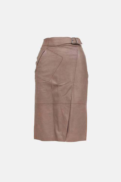 Akris Leather Belted Pencil Skirt