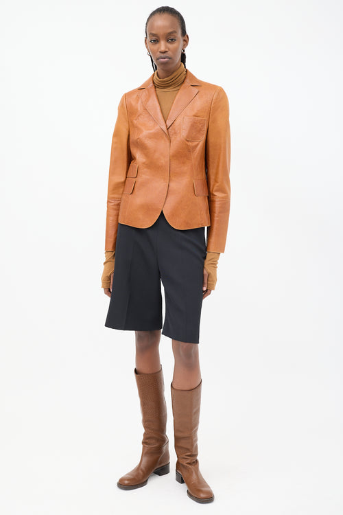 Akris Brown Leather Four Pocket Blazer