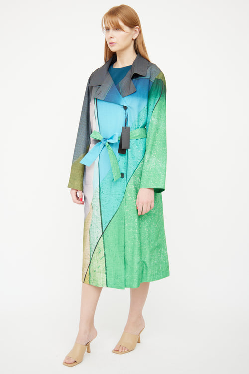 Akris Green & Black Fama Taffeta Trench Coat