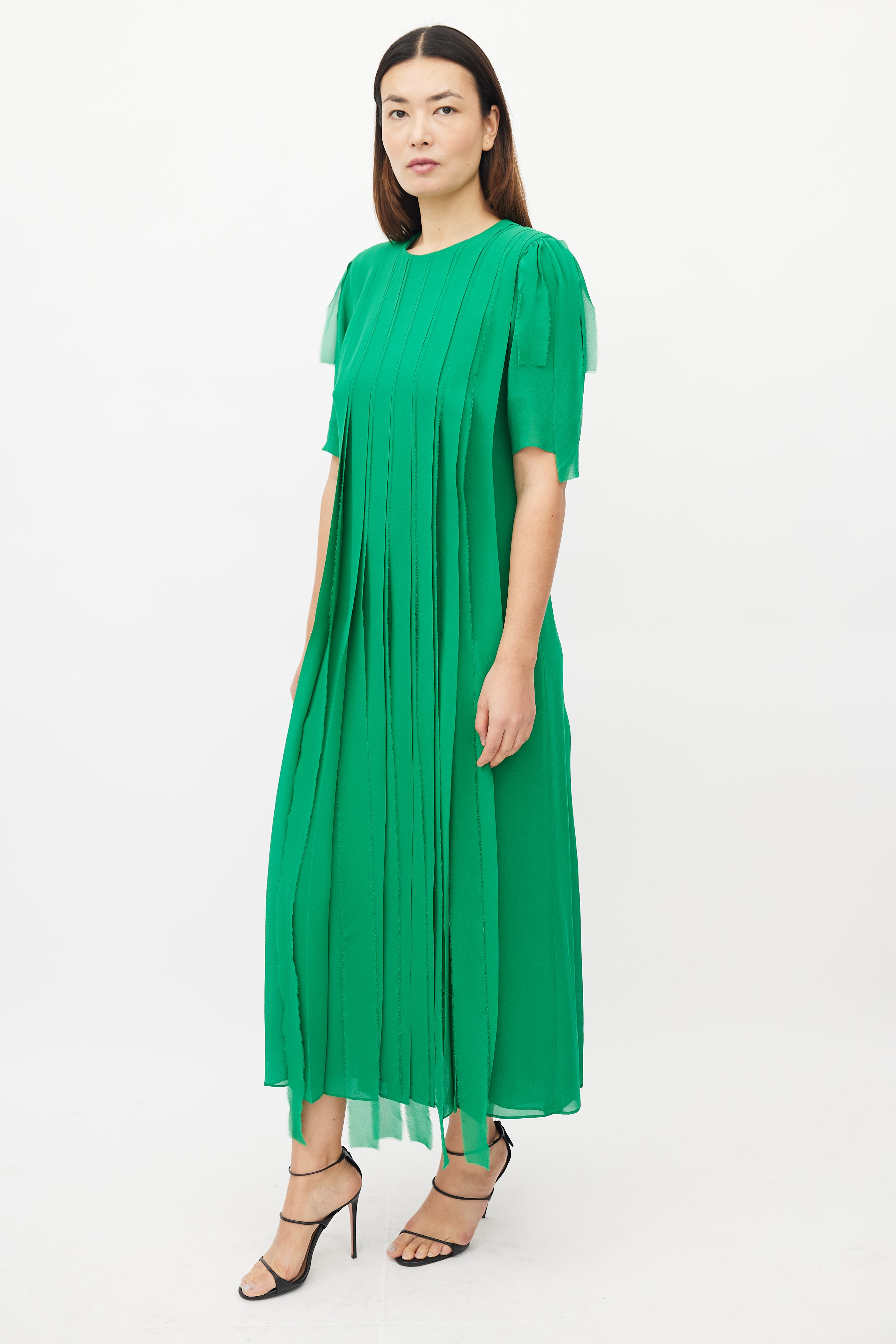 akris green dress Akris punto Flower Eyelet Embroidered Handkerchief Dress in Green Tea, 8