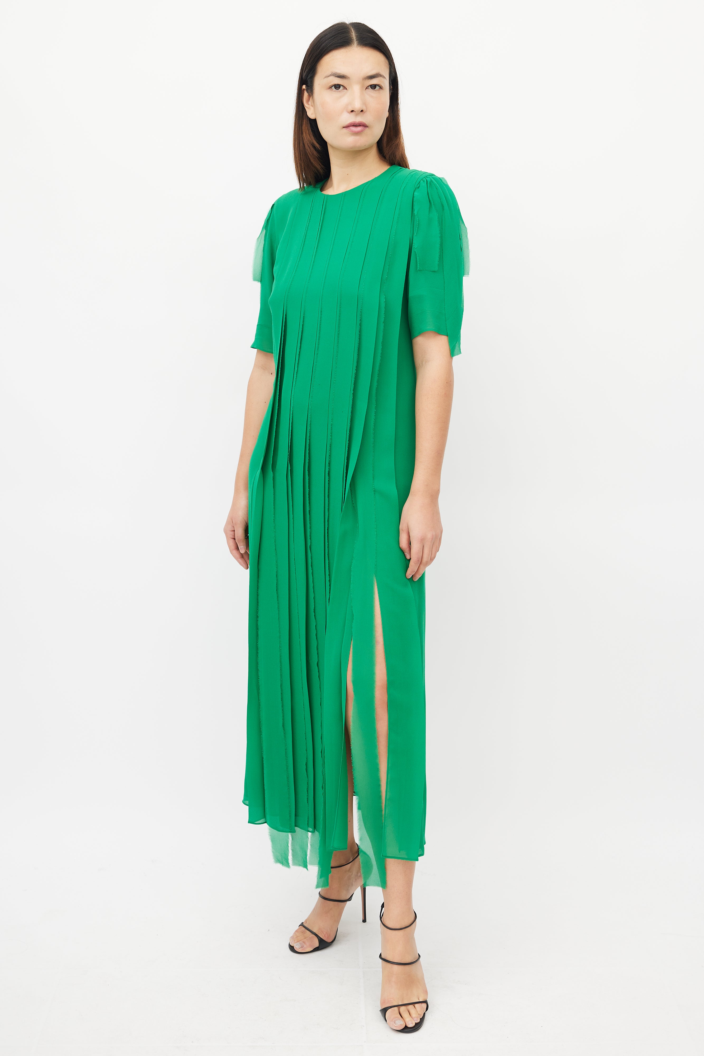 Akris // Green Silk Pleated Maxi Dress VSP Consignment Akris // Green Silk Pleated Maxi Dress VSP Consignment