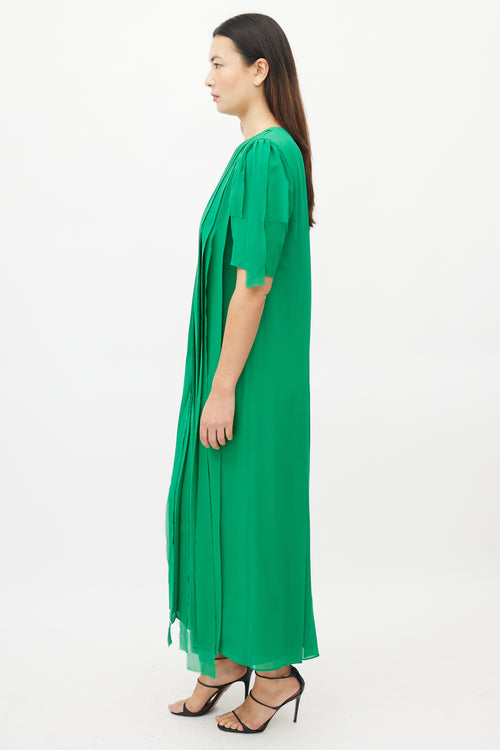 Akris Green Silk Pleated Maxi Dress