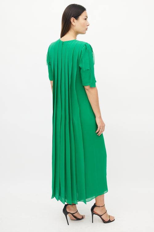 Akris Green Short Sleeve Deconstructed Pleats Dress
