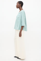 Akris Green & White Striped Three Quarter Sleeve Top
