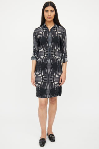 Akris Grey & Black Linen Shirt Dress