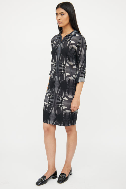 Akris Grey & Black Linen Shirt Dress