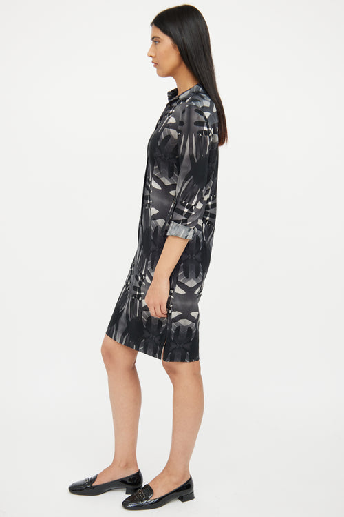 Akris Grey & Black Linen Shirt Dress