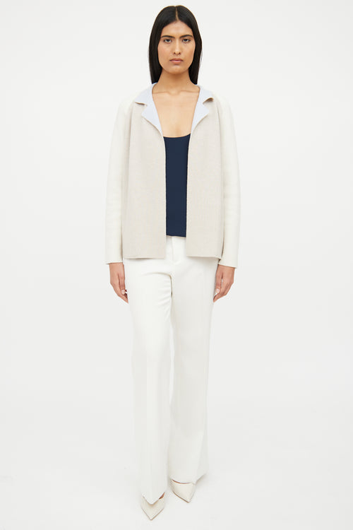 Akris Beige & Blue Cashmere Reversible Knit Cardigan