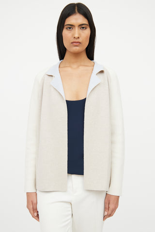 Akris Beige & Blue Cashmere Reversible Knit Cardigan