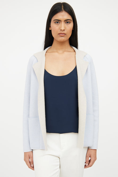 Akris Beige & Blue Cashmere Reversible Knit Cardigan