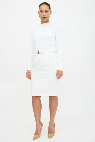 Akris Linen Belted Midi Skirt