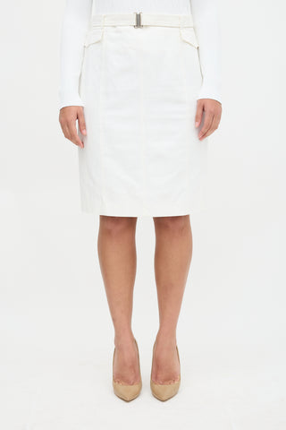 Akris Linen Belted Midi Skirt