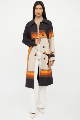 Akris Dark Brown & Multi Wool Ruth Logo Coat