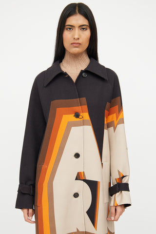 Akris Dark Brown & Multi Wool Ruth Logo Coat