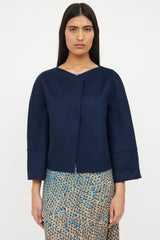 Akris Navy Cashmere Cropped Jacket