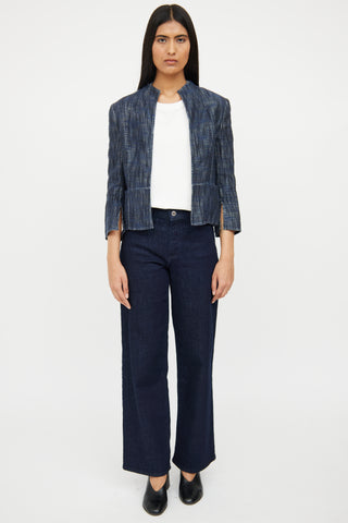 Akris Navy Woven Open Front Jacket