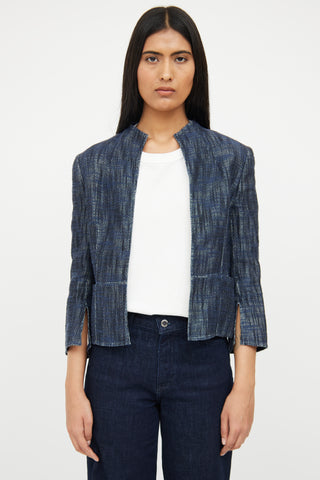 Akris Navy Woven Open Front Jacket