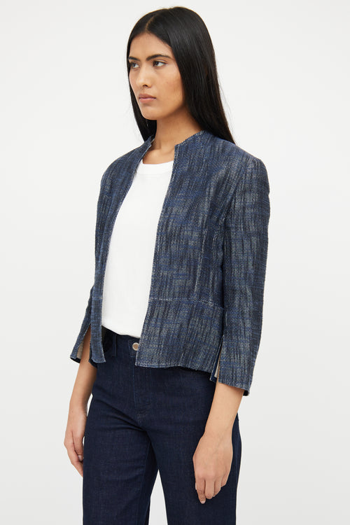 Akris Navy Woven Open Front Jacket