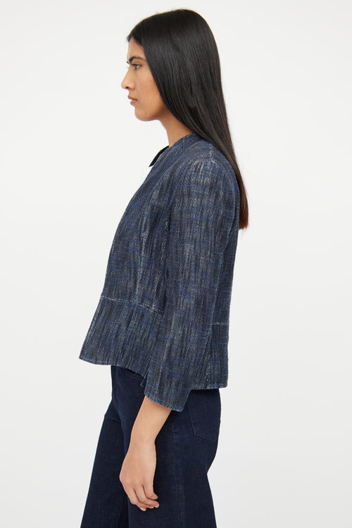 Akris Navy Woven Open Front Jacket