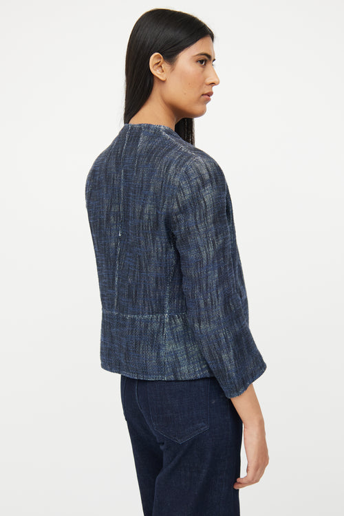 Akris Navy Woven Open Front Jacket