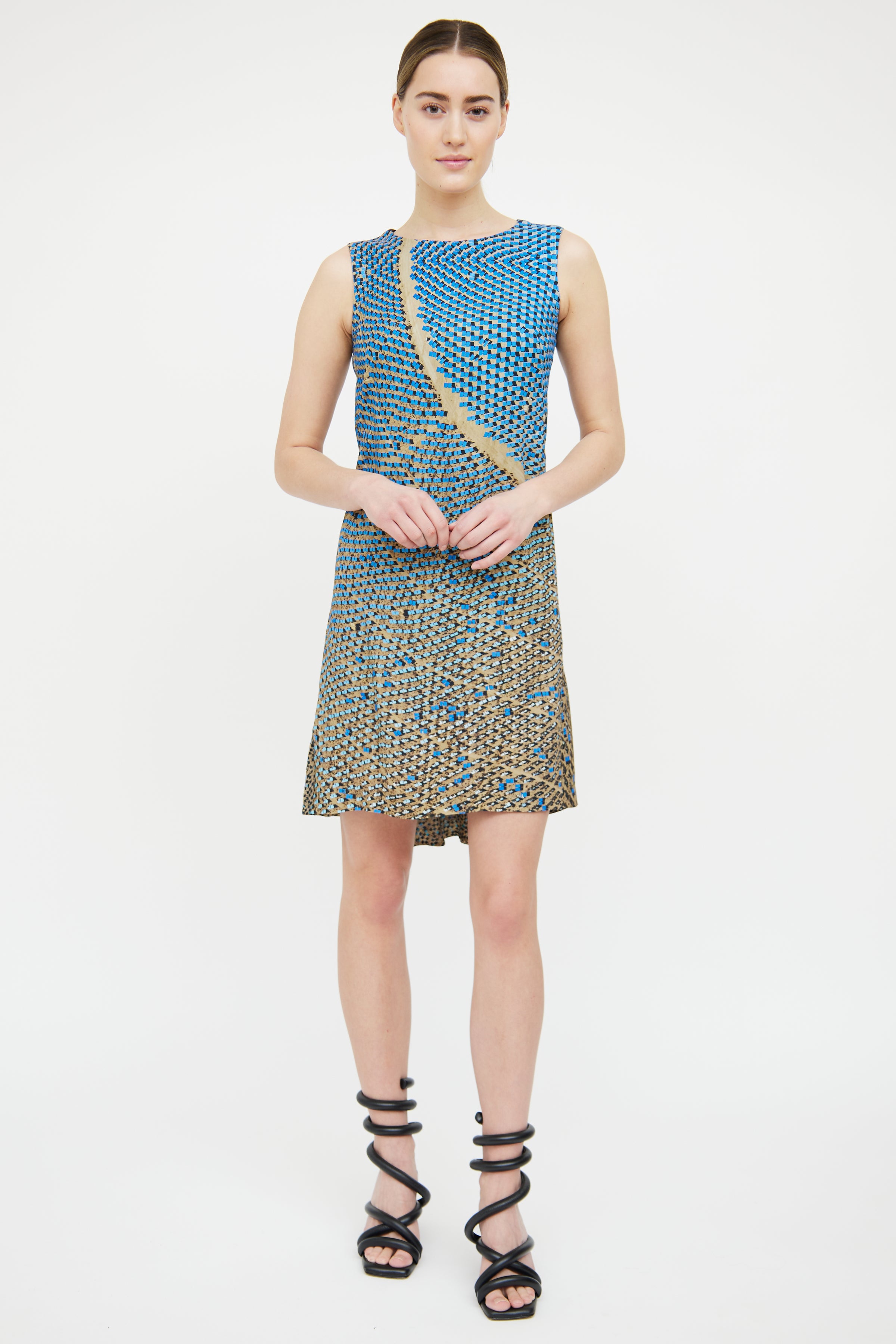 Akris // Punto Beige & Blue Patterned Sleeveless Dress – VSP Consignment