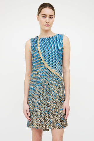 Akris Punto Beige & Blue Patterned Sleeveless Dress
