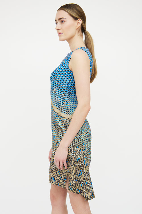 Akris Punto Beige & Blue Patterned Sleeveless Dress