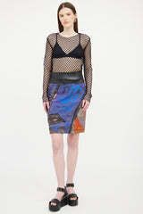 Akris Punto Blue & Multi Printed Perforated Skirt