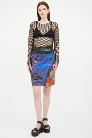 Akris Punto Blue & Multi Printed Perforated Skirt