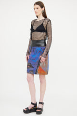 Akris Punto Blue & Multi Printed Perforated Skirt