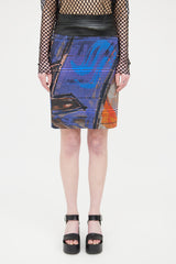 Akris Punto Blue & Multi Printed Perforated Skirt